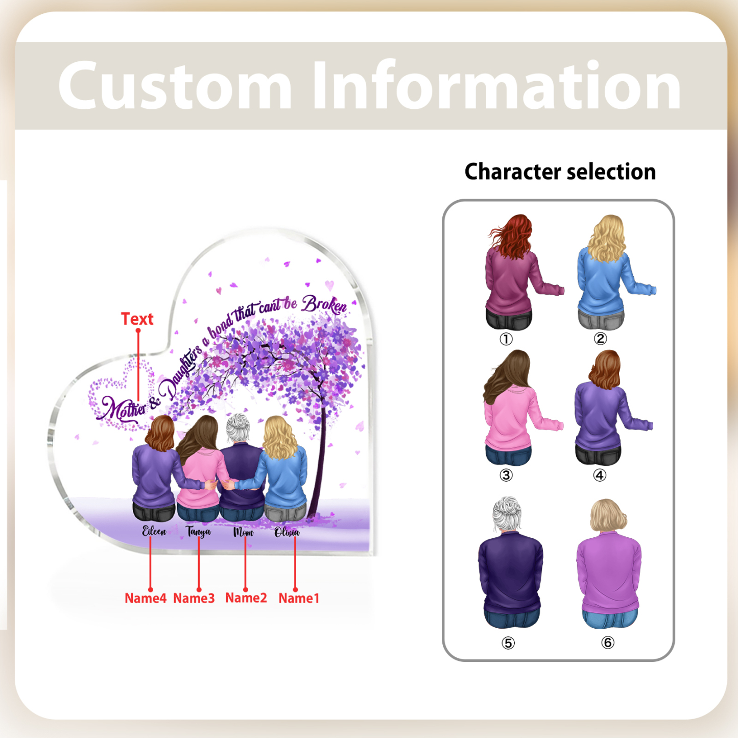 Personalized Heart Shaped Acrylic Plaque Mother and Daughters A Bond That Cant Be Broken Gift for Mom | Jessemade