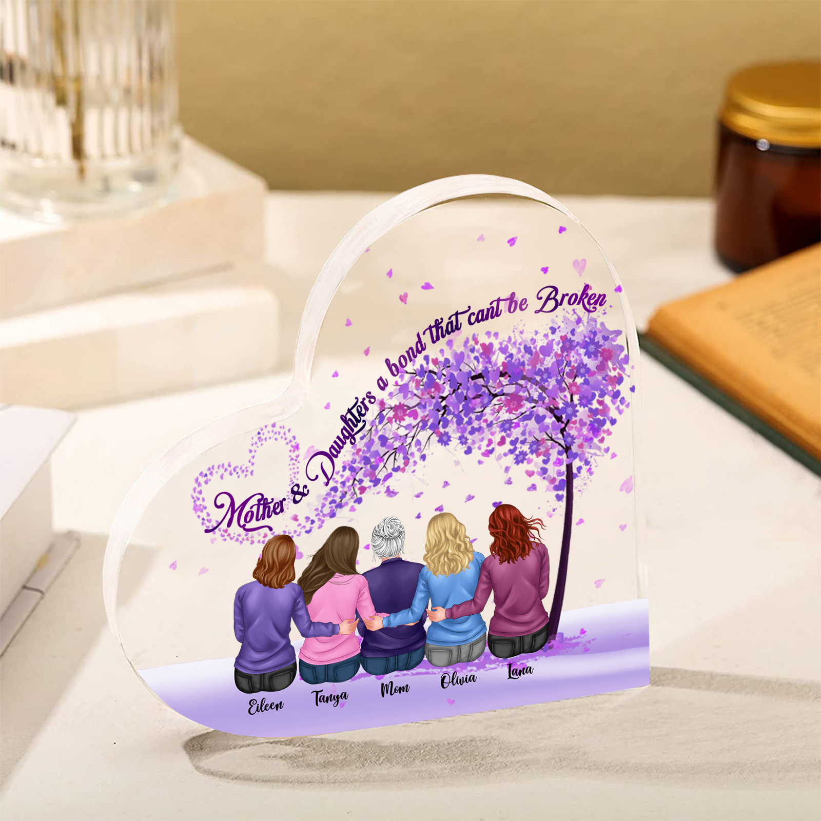 Personalized Heart Shaped Acrylic Plaque Mother and Daughters A Bond That Cant Be Broken Gift for Mom | Jessemade
