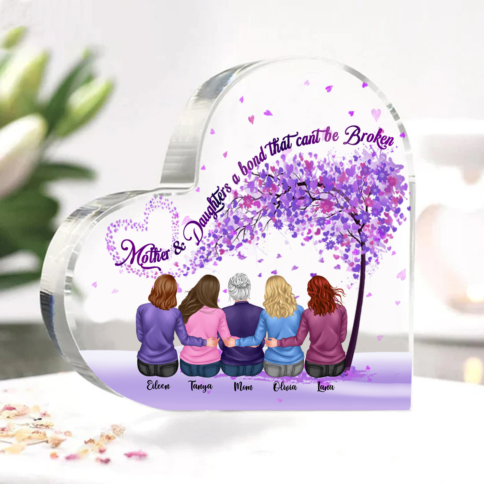Personalized Heart Shaped Acrylic Plaque Mother and Daughters A Bond That Cant Be Broken Gift for Mom | Jessemade