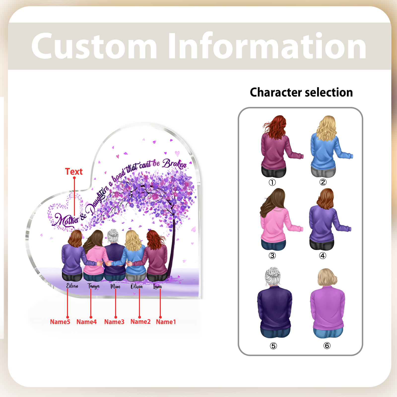 Personalized Heart Shaped Acrylic Plaque Mother and Daughters A Bond That Cant Be Broken Gift for Mom | Jessemade