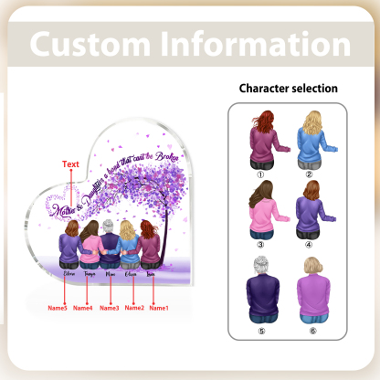 Personalized Heart Shaped Acrylic Plaque Mother and Daughters A Bond That Cant Be Broken Gift for Mom | Jessemade