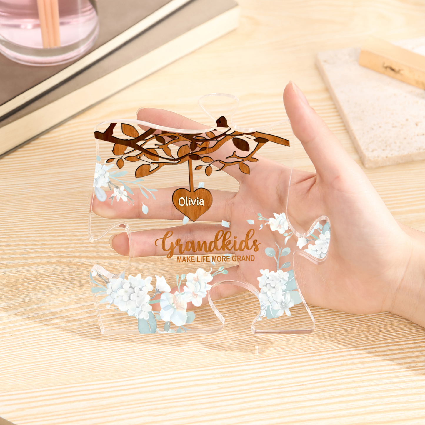 Personalized Puzzle Acrylic Plaque Custom 1-8 Names Grandkids Make Life More Grand Gift for Grandparents | Jessemade