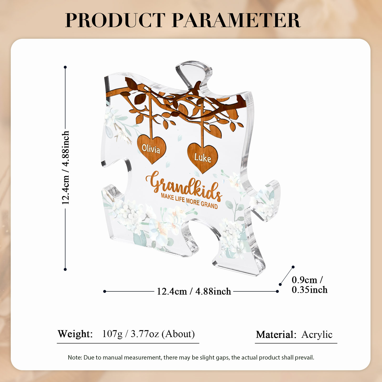 Personalized Puzzle Acrylic Plaque Custom 1-8 Names Grandkids Make Life More Grand Gift for Grandparents | Jessemade