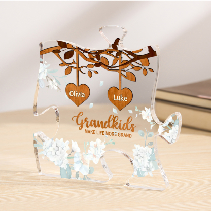 Personalized Puzzle Acrylic Plaque Custom 1-8 Names Grandkids Make Life More Grand Gift for Grandparents | Jessemade