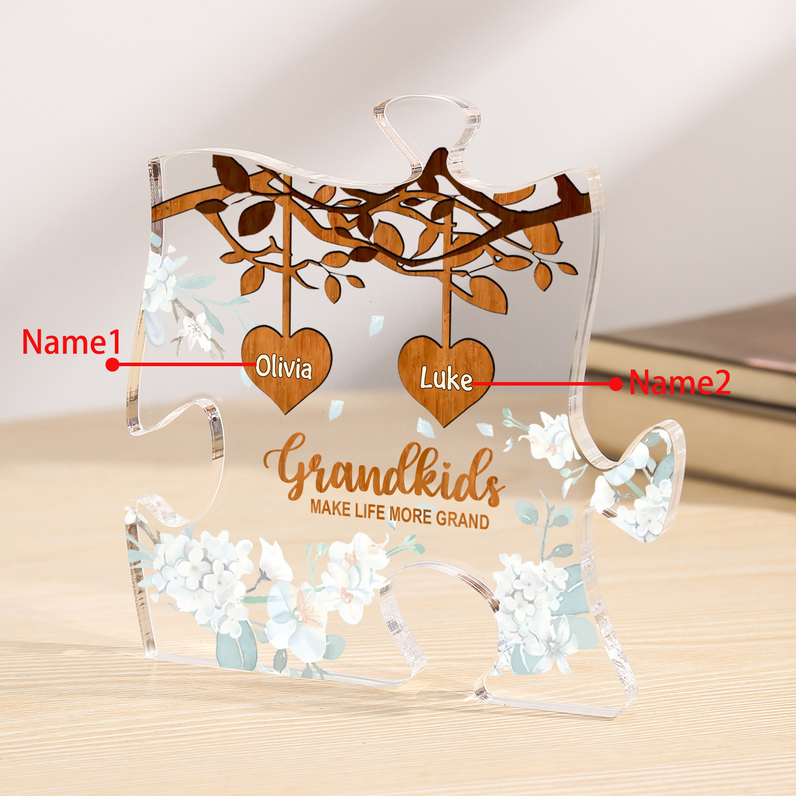 Personalized Puzzle Acrylic Plaque Custom 1-8 Names Grandkids Make Life More Grand Gift for Grandparents | Jessemade