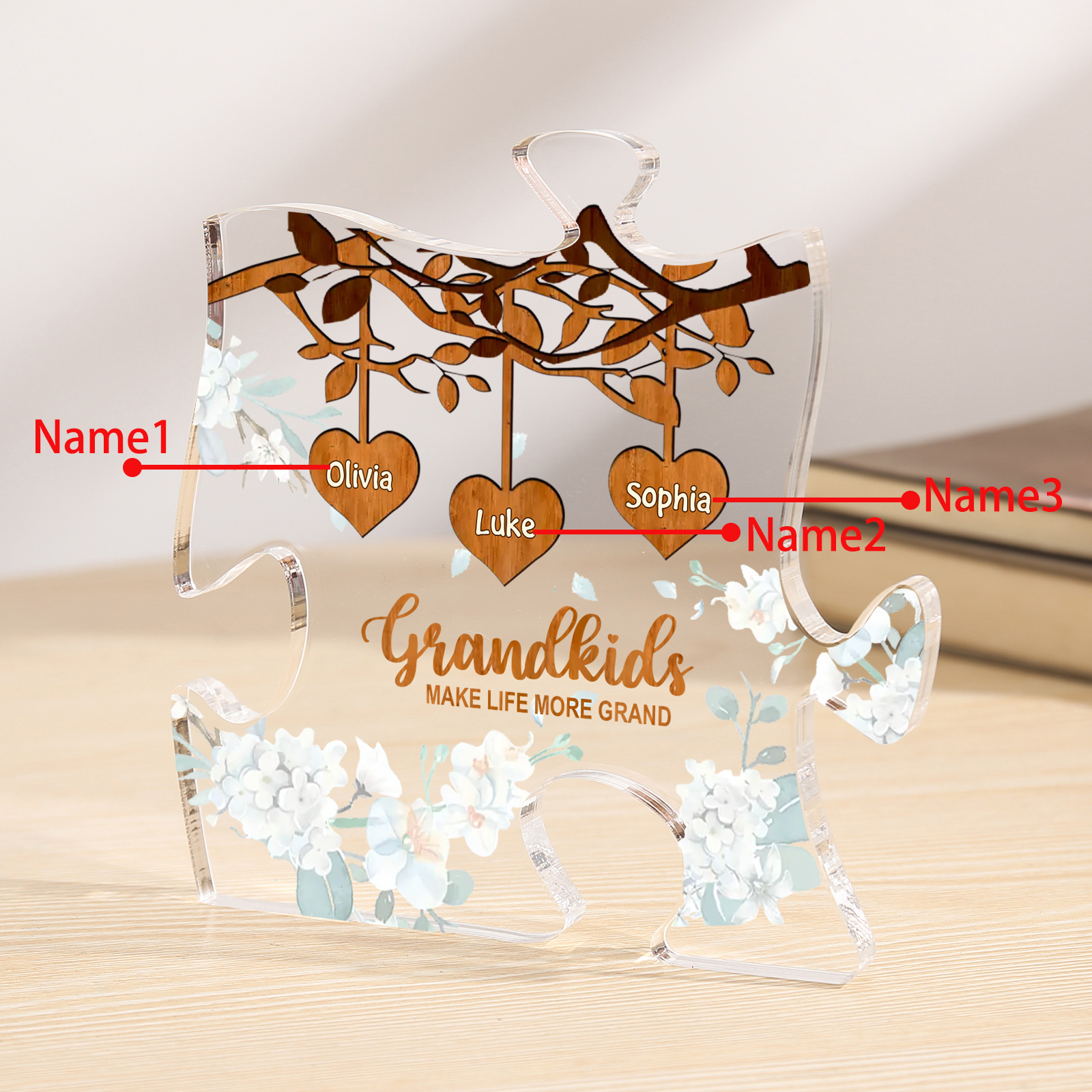 Personalized Puzzle Acrylic Plaque Custom 1-8 Names Grandkids Make Life More Grand Gift for Grandparents | Jessemade