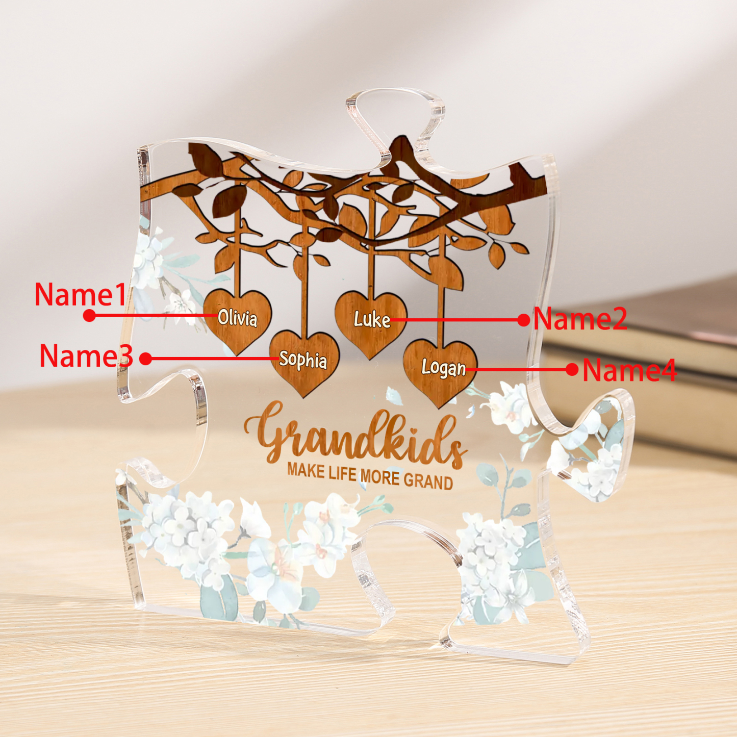 Personalized Puzzle Acrylic Plaque Custom 1-8 Names Grandkids Make Life More Grand Gift for Grandparents | Jessemade