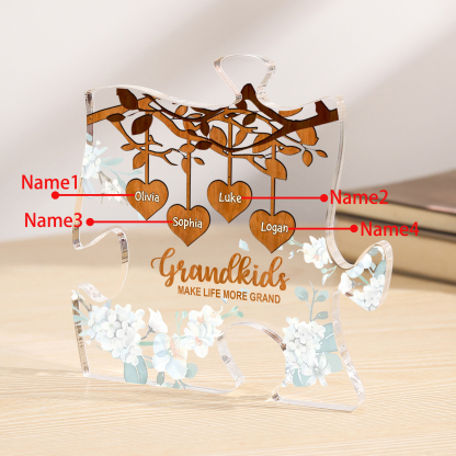 Personalized Puzzle Acrylic Plaque Custom 1-8 Names Grandkids Make Life More Grand Gift for Grandparents | Jessemade