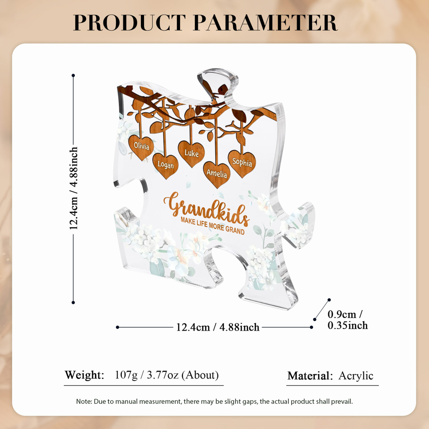 Personalized Puzzle Acrylic Plaque Custom 1-8 Names Grandkids Make Life More Grand Gift for Grandparents | Jessemade