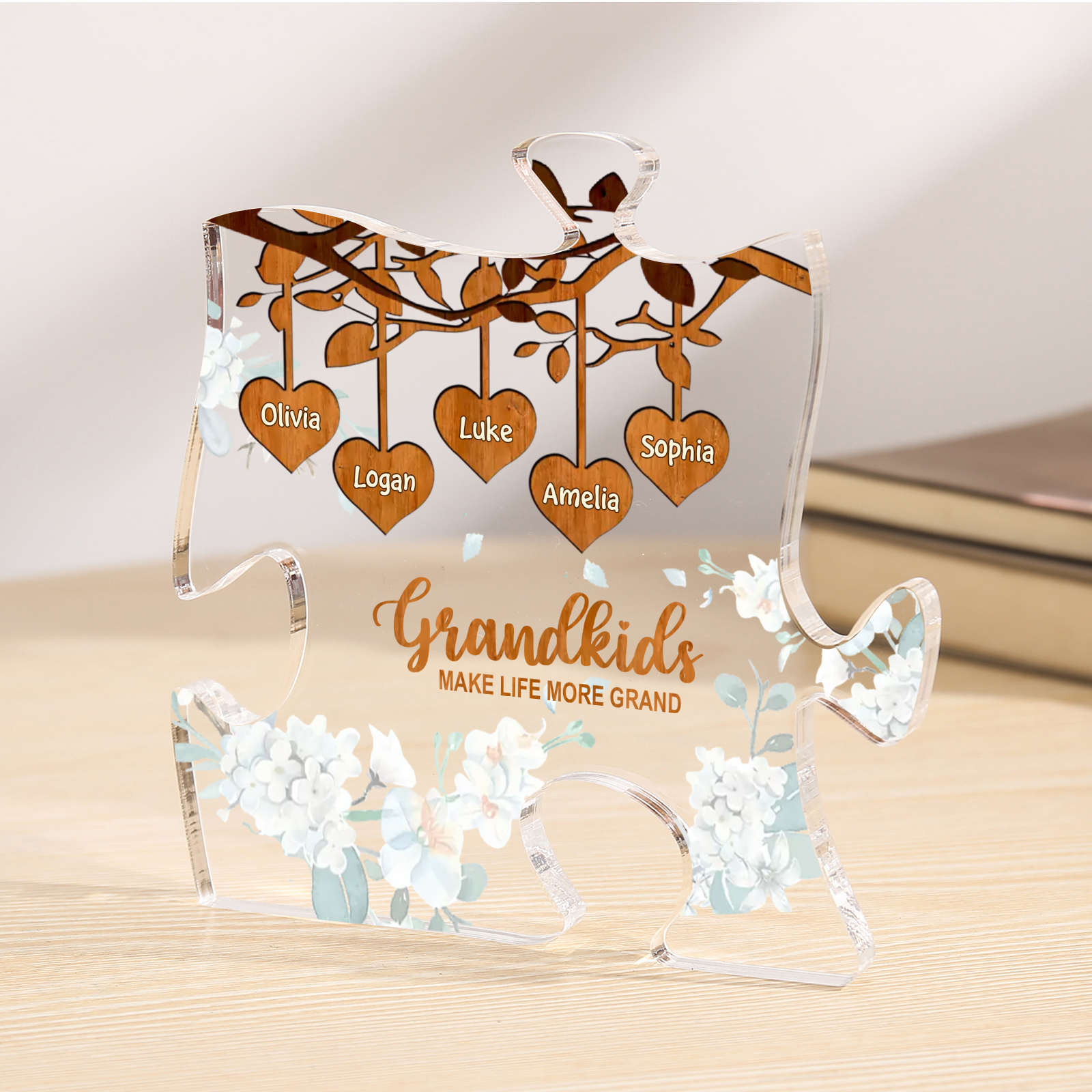 Personalized Puzzle Acrylic Plaque Custom 1-8 Names Grandkids Make Life More Grand Gift for Grandparents | Jessemade