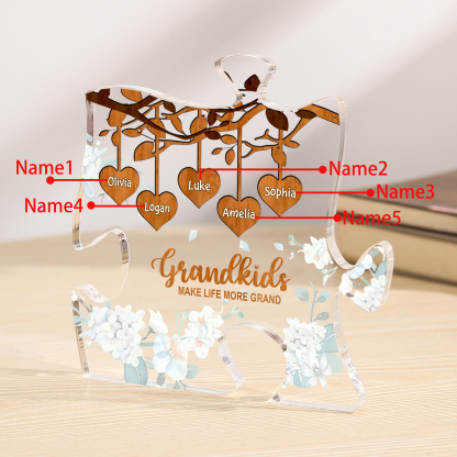 Personalized Puzzle Acrylic Plaque Custom 1-8 Names Grandkids Make Life More Grand Gift for Grandparents | Jessemade