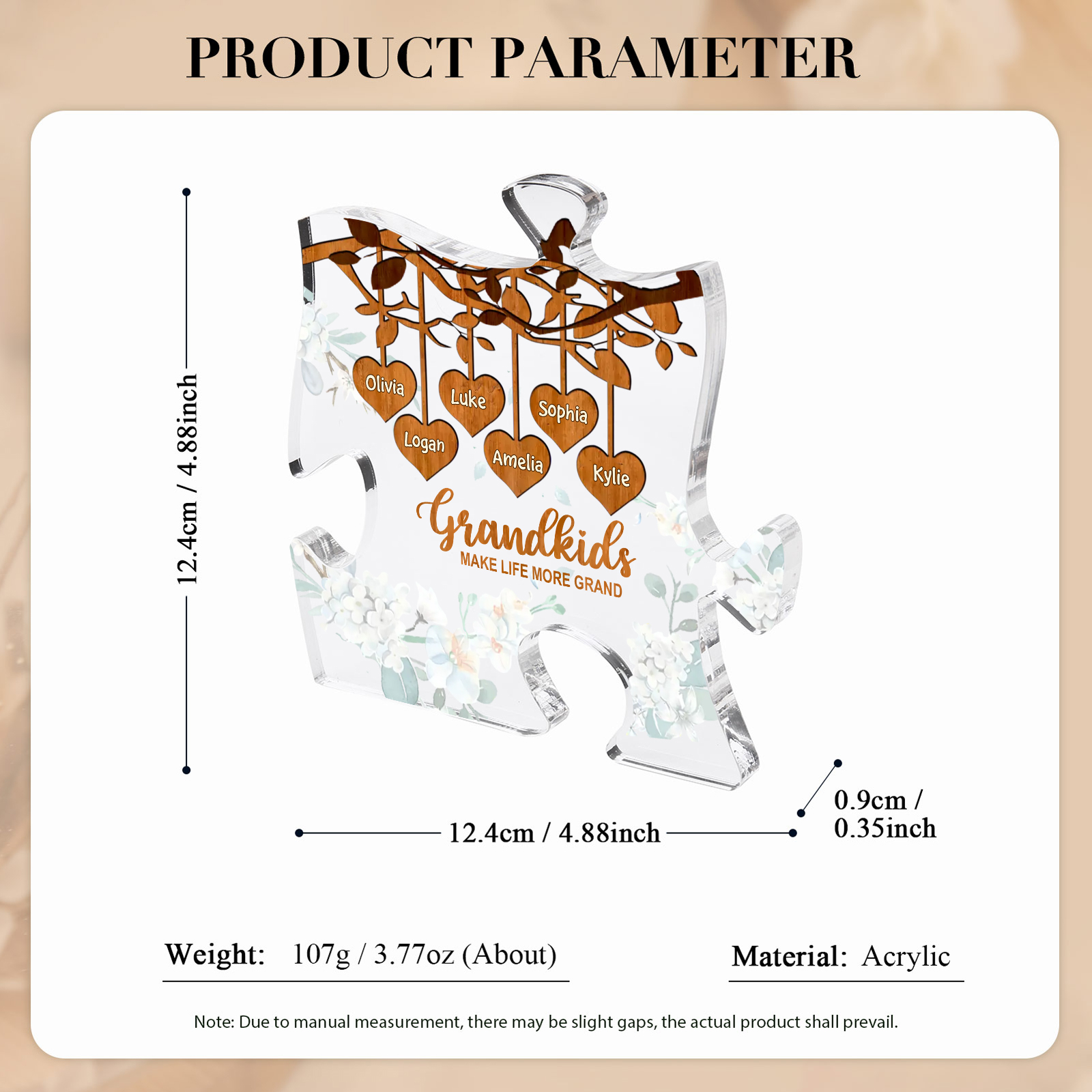 Personalized Puzzle Acrylic Plaque Custom 1-8 Names Grandkids Make Life More Grand Gift for Grandparents | Jessemade