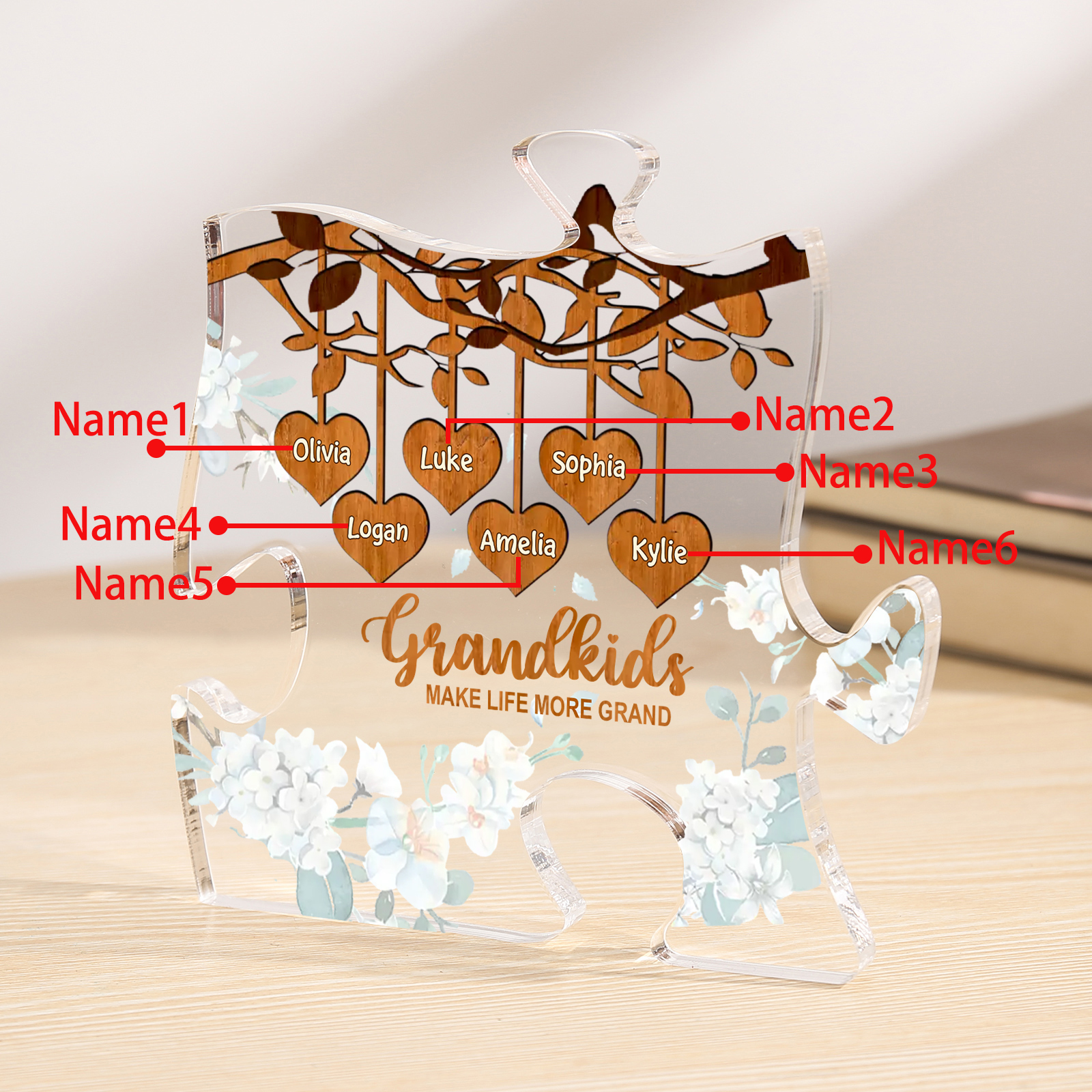 Personalized Puzzle Acrylic Plaque Custom 1-8 Names Grandkids Make Life More Grand Gift for Grandparents | Jessemade