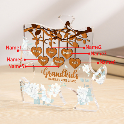 Personalized Puzzle Acrylic Plaque Custom 1-8 Names Grandkids Make Life More Grand Gift for Grandparents | Jessemade