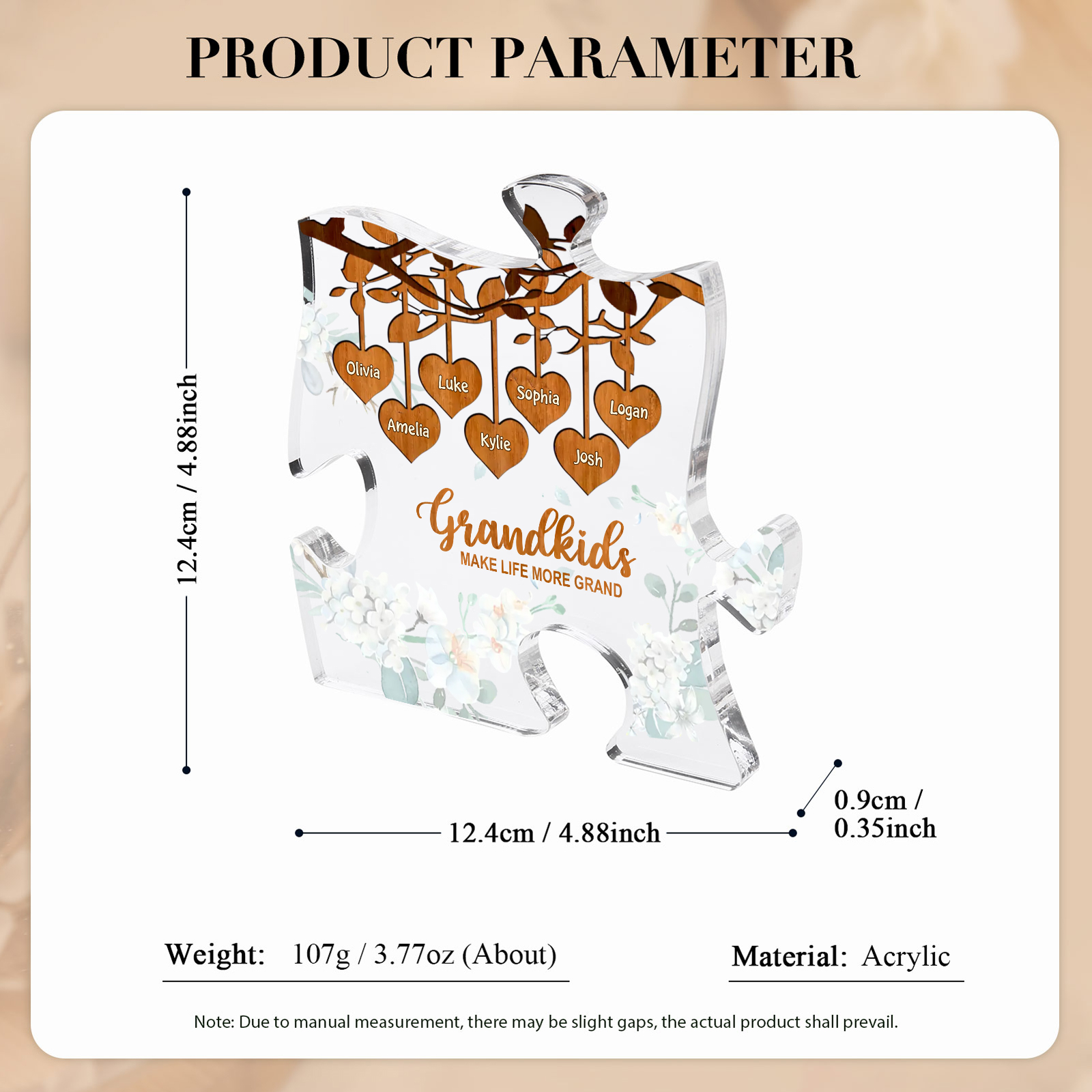 Personalized Puzzle Acrylic Plaque Custom 1-8 Names Grandkids Make Life More Grand Gift for Grandparents | Jessemade