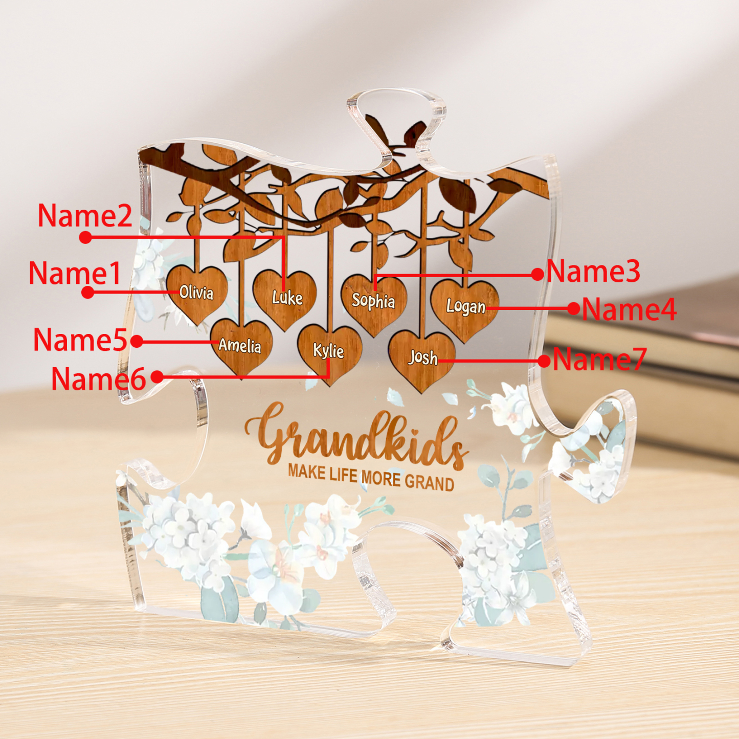 Personalized Puzzle Acrylic Plaque Custom 1-8 Names Grandkids Make Life More Grand Gift for Grandparents | Jessemade