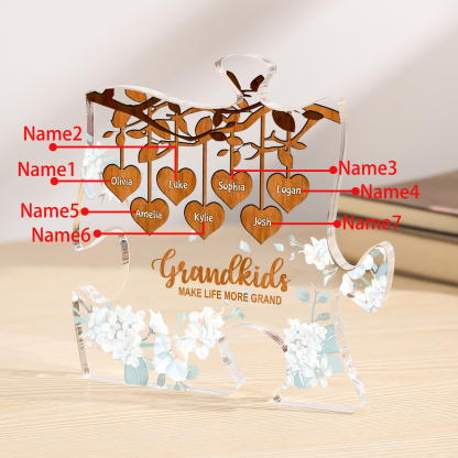 Personalized Puzzle Acrylic Plaque Custom 1-8 Names Grandkids Make Life More Grand Gift for Grandparents | Jessemade