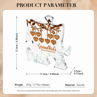 Personalized Puzzle Acrylic Plaque Custom 1-8 Names Grandkids Make Life More Grand Gift for Grandparents | Jessemade