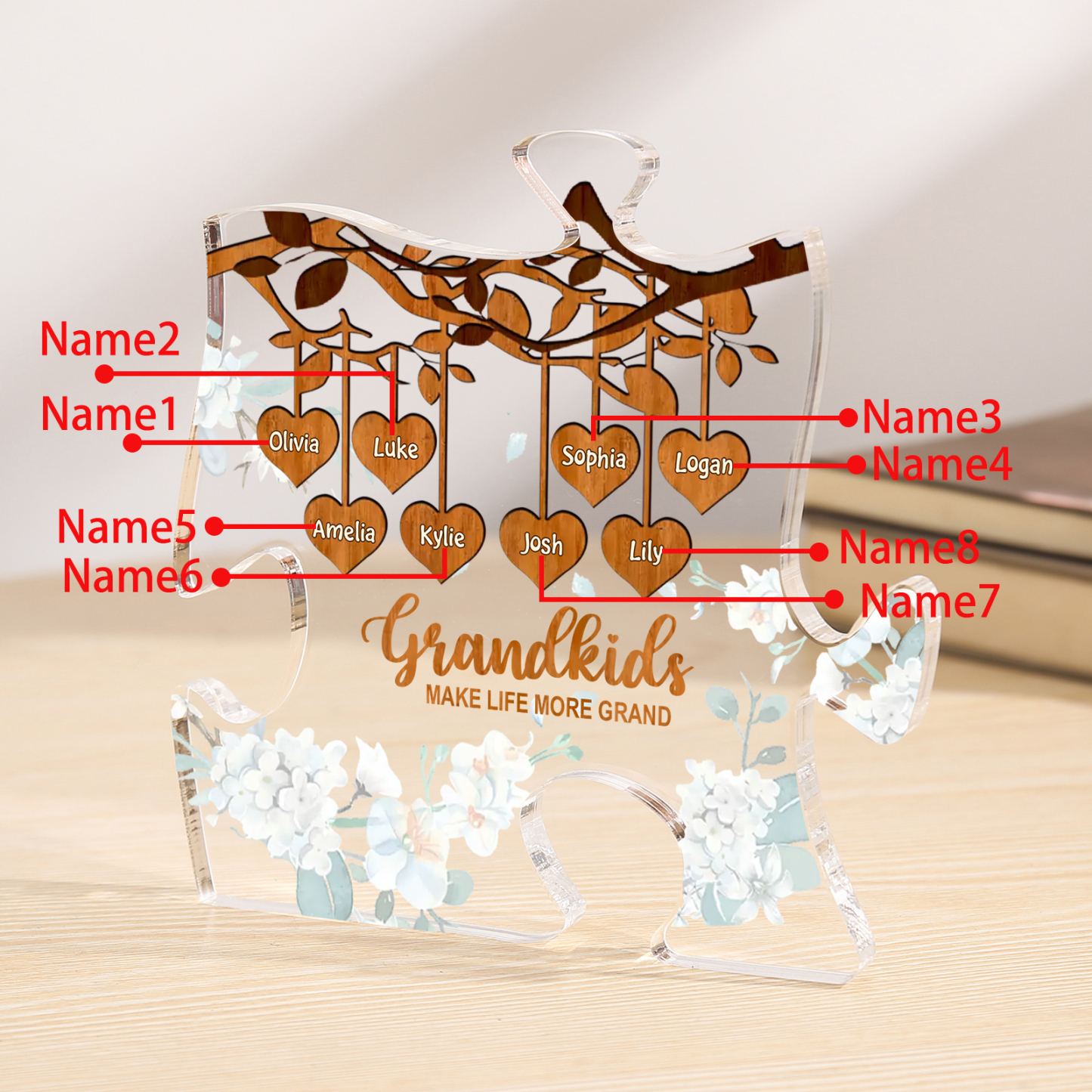 Personalized Puzzle Acrylic Plaque Custom 1-8 Names Grandkids Make Life More Grand Gift for Grandparents | Jessemade