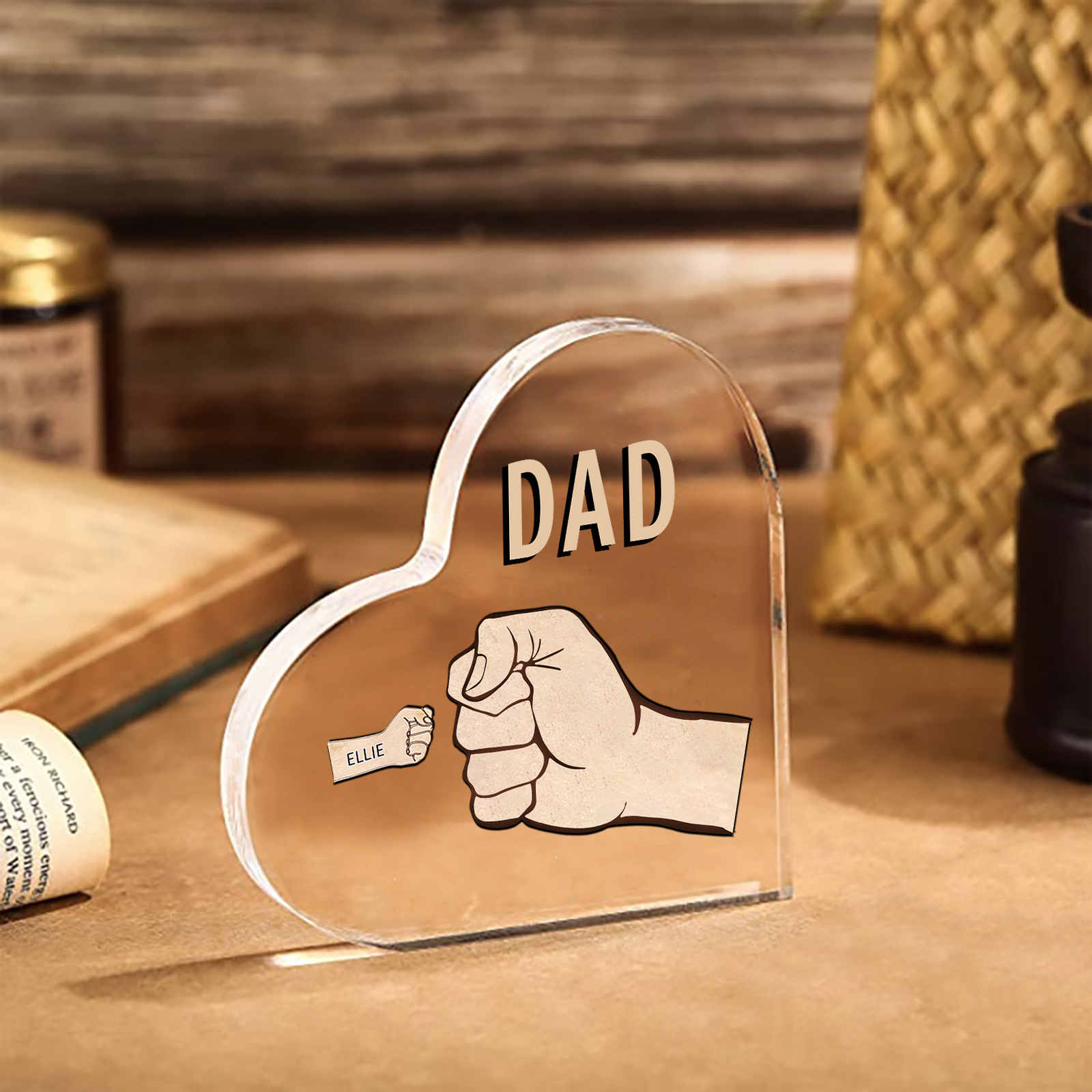 Personalized Heart Shaped Acrylic Plaque Father and Child Fist Custom Gift for Dad | Jessemade
