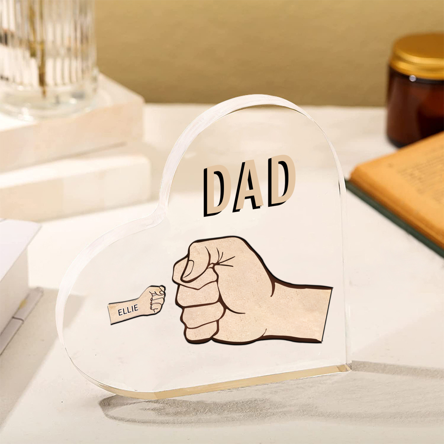 Personalized Heart Shaped Acrylic Plaque Father and Child Fist Custom Gift for Dad | Jessemade
