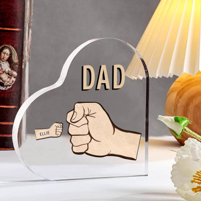 Personalized Heart Shaped Acrylic Plaque Father and Child Fist Custom Gift for Dad | Jessemade