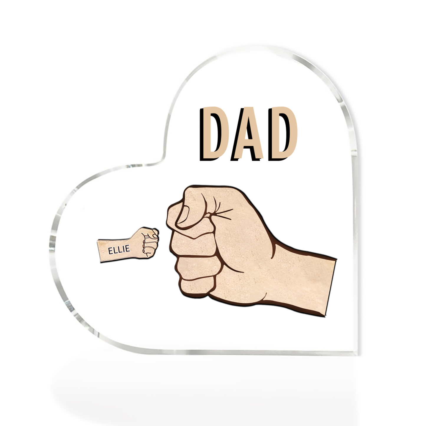Personalized Heart Shaped Acrylic Plaque Father and Child Fist Custom Gift for Dad | Jessemade