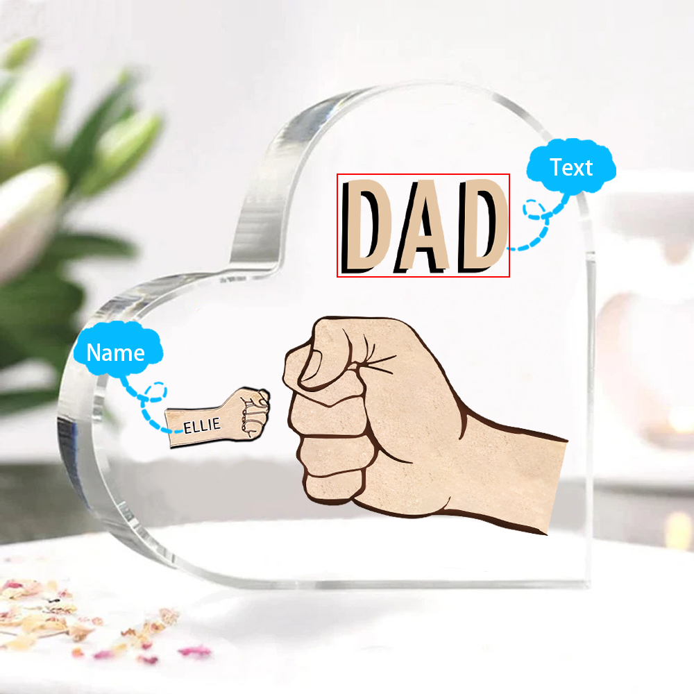 Personalized Heart Shaped Acrylic Plaque Father and Child Fist Custom Gift for Dad | Jessemade