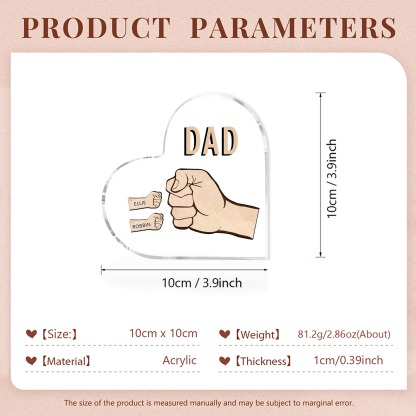 Personalized Heart Shaped Acrylic Plaque Father and Child Fist Custom Gift for Dad | Jessemade