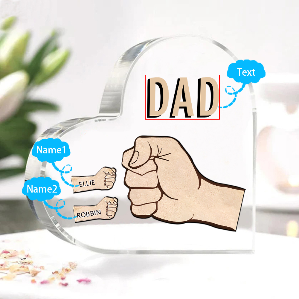 Personalized Heart Shaped Acrylic Plaque Father and Child Fist Custom Gift for Dad | Jessemade