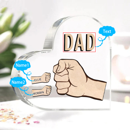 Personalized Heart Shaped Acrylic Plaque Father and Child Fist Custom Gift for Dad | Jessemade