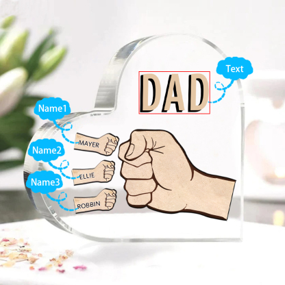Personalized Heart Shaped Acrylic Plaque Father and Child Fist Custom Gift for Dad | Jessemade