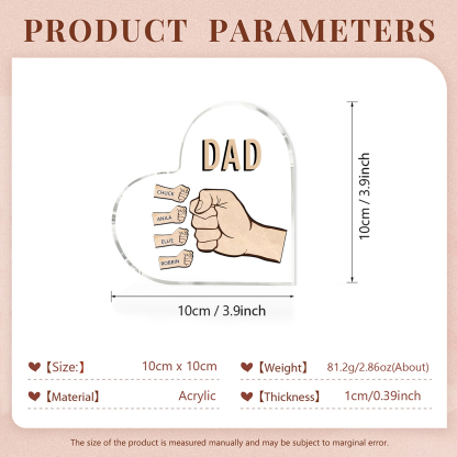 Personalized Heart Shaped Acrylic Plaque Father and Child Fist Custom Gift for Dad | Jessemade