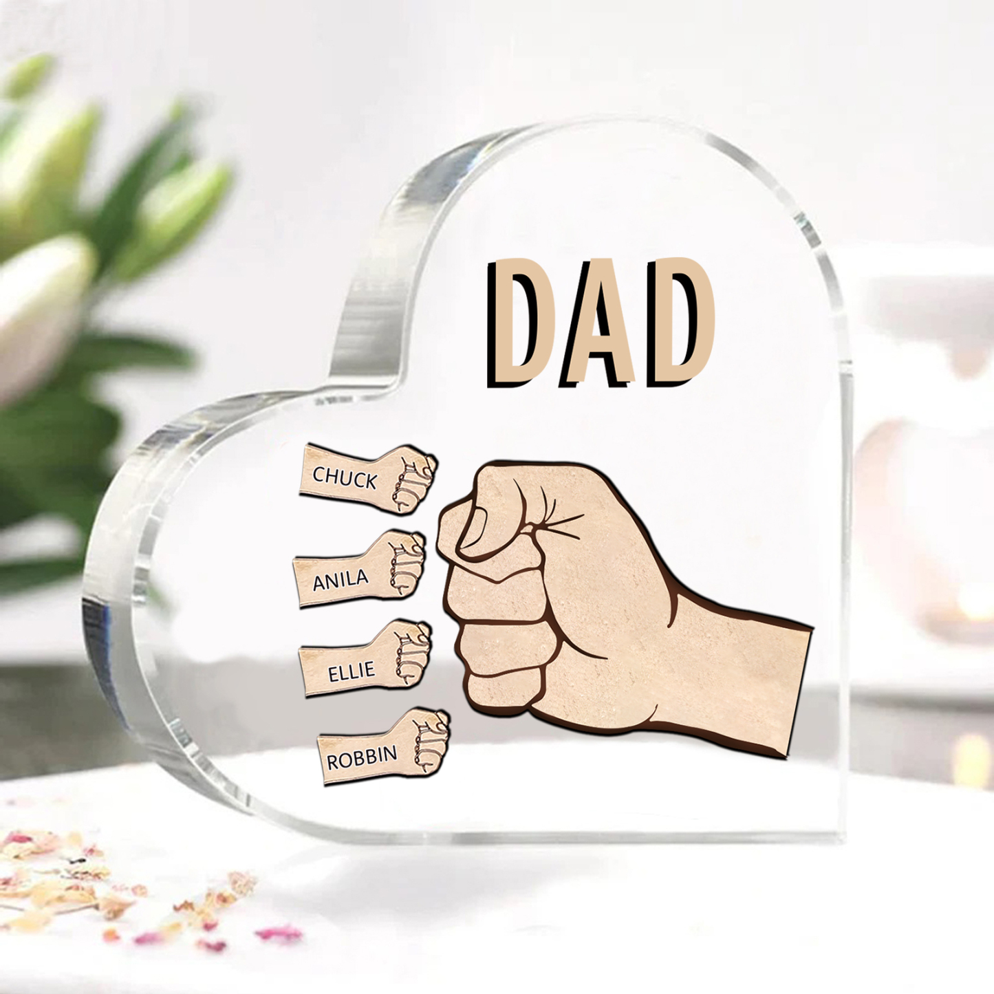 Personalized Heart Shaped Acrylic Plaque Father and Child Fist Custom Gift for Dad | Jessemade