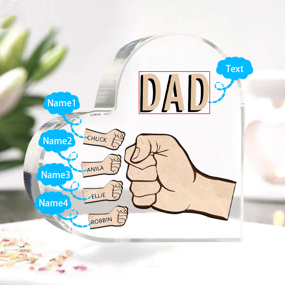 Personalized Heart Shaped Acrylic Plaque Father and Child Fist Custom Gift for Dad | Jessemade