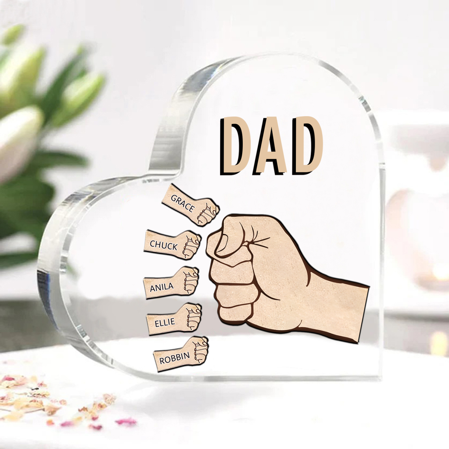 Personalized Heart Shaped Acrylic Plaque Father and Child Fist Custom Gift for Dad | Jessemade