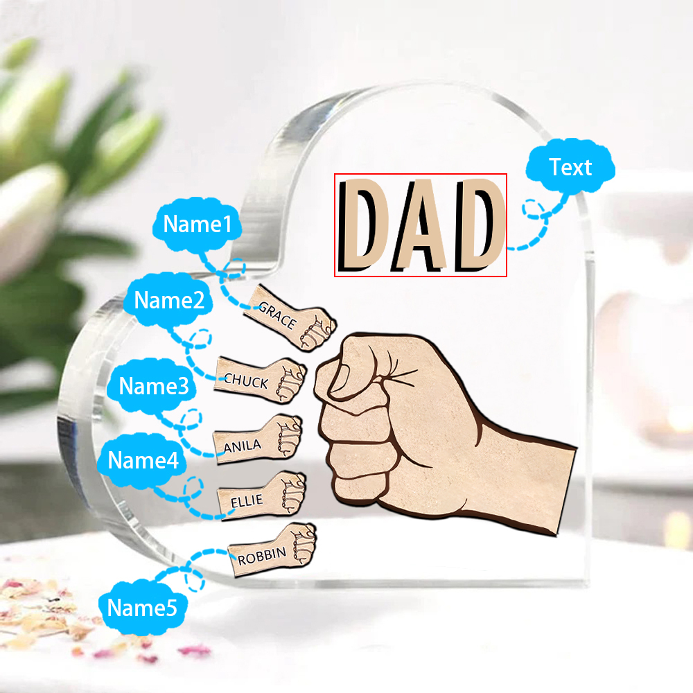 Personalized Heart Shaped Acrylic Plaque Father and Child Fist Custom Gift for Dad | Jessemade