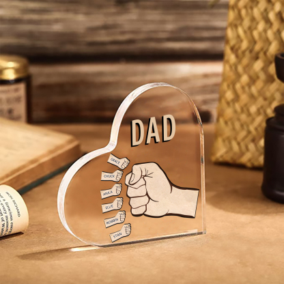 Personalized Heart Shaped Acrylic Plaque Father and Child Fist Custom Gift for Dad | Jessemade