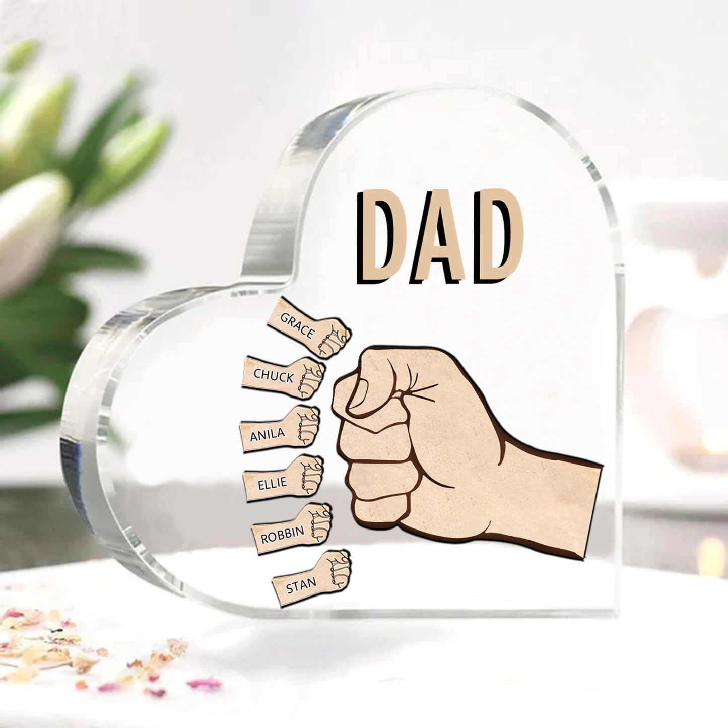 Personalized Heart Shaped Acrylic Plaque Father and Child Fist Custom Gift for Dad | Jessemade