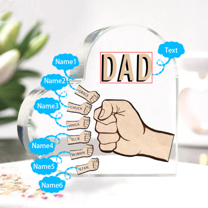 Personalized Heart Shaped Acrylic Plaque Father and Child Fist Custom Gift for Dad | Jessemade