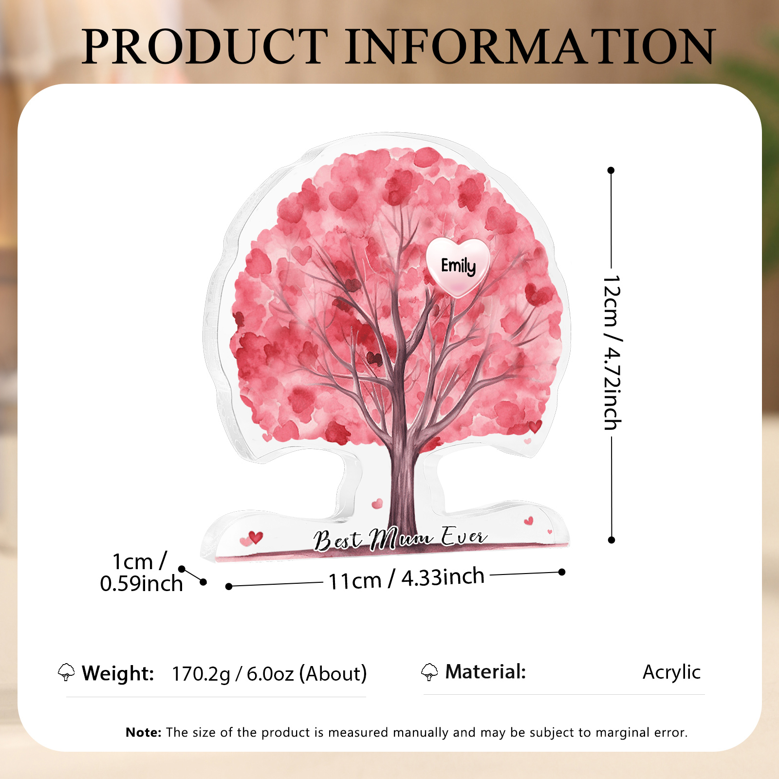 Personalized Tree Shaped Acrylic Plaque Best Mom Ever Custom Family Tree Gift for Mom | Jessemade