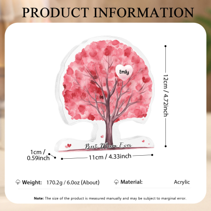 Personalized Tree Shaped Acrylic Plaque Best Mom Ever Custom Family Tree Gift for Mom | Jessemade