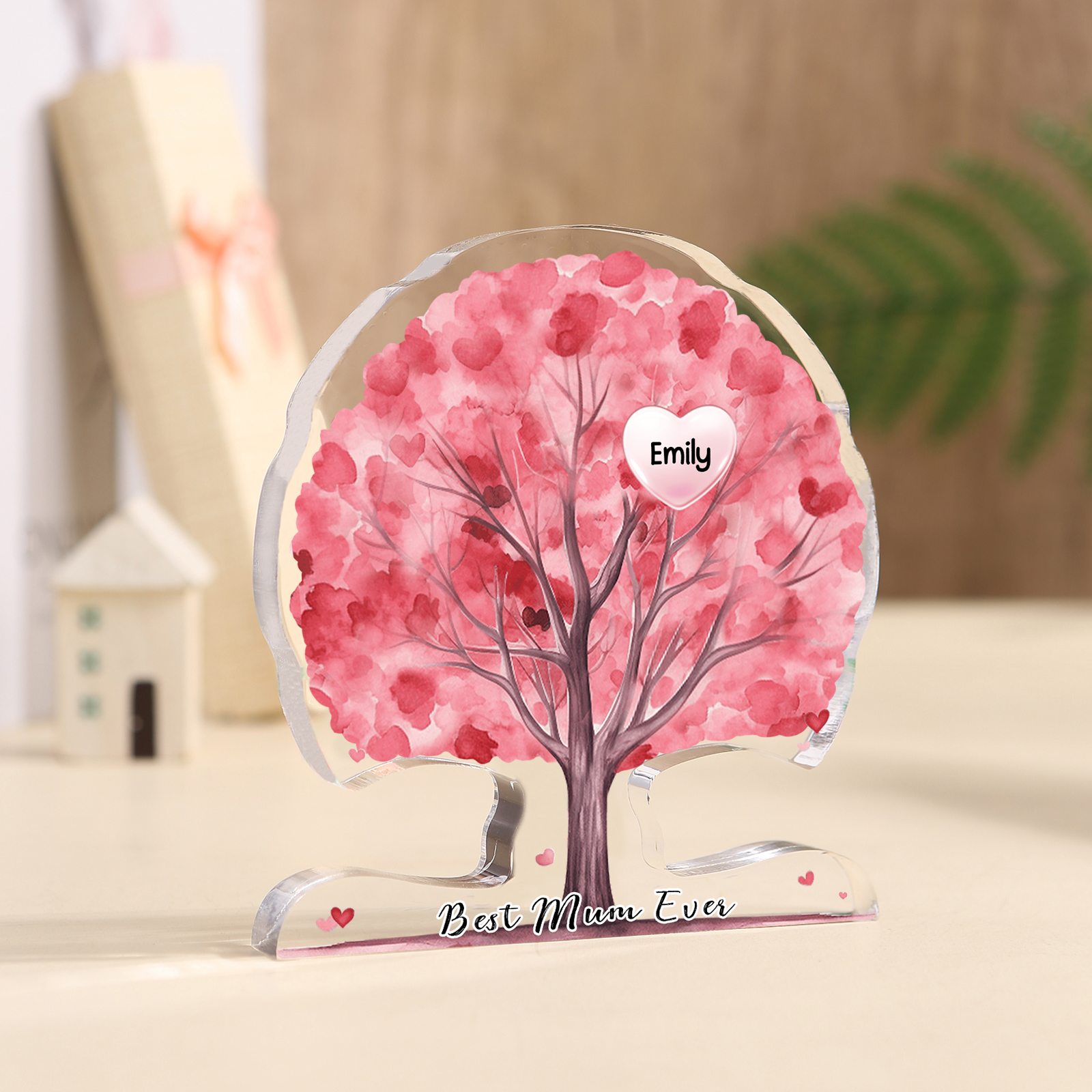 Personalized Tree Shaped Acrylic Plaque Best Mom Ever Custom Family Tree Gift for Mom | Jessemade
