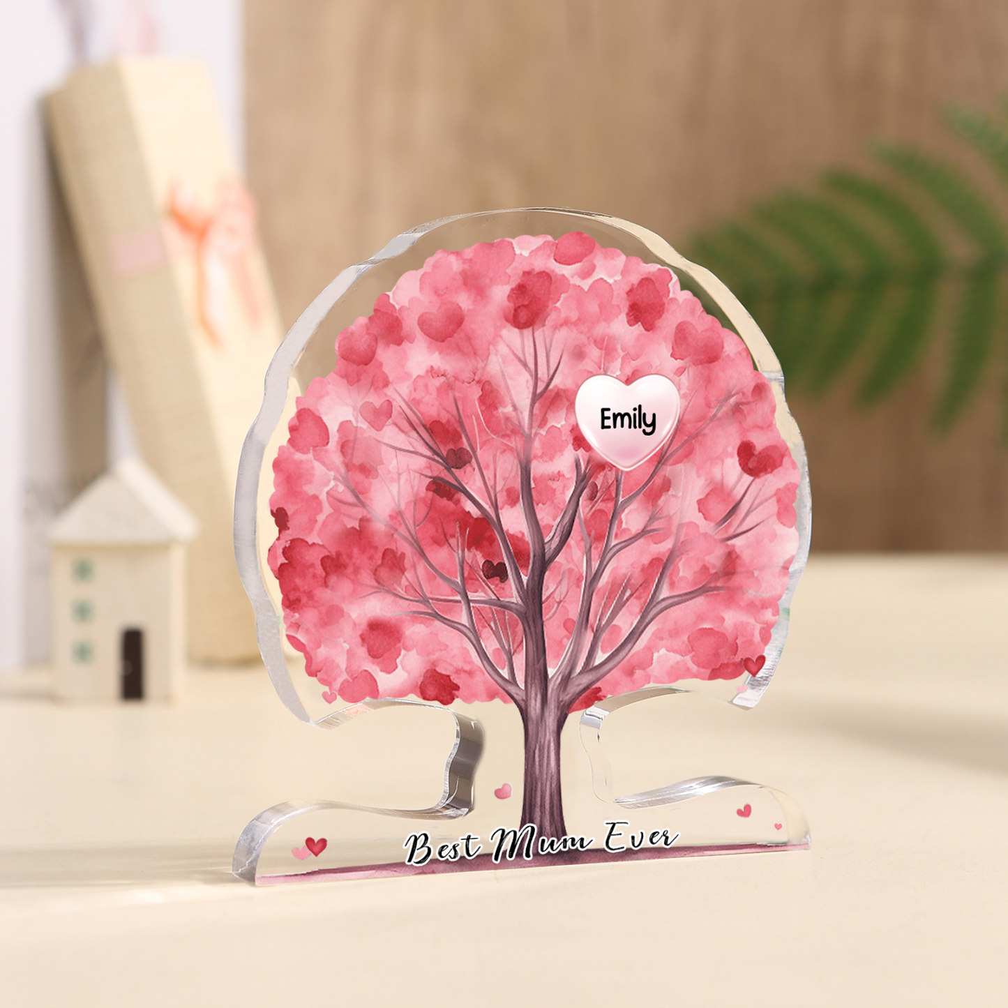 Personalized Tree Shaped Acrylic Plaque Best Mom Ever Custom Family Tree Gift for Mom | Jessemade