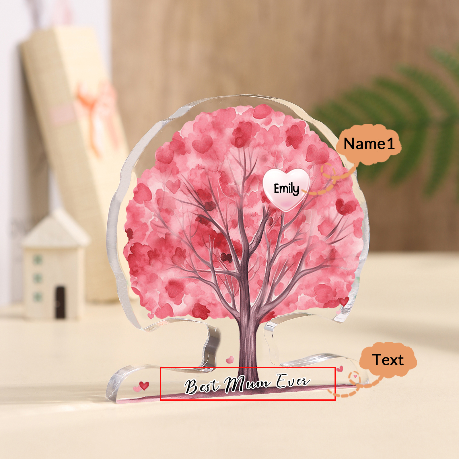 Personalized Tree Shaped Acrylic Plaque Best Mom Ever Custom Family Tree Gift for Mom | Jessemade