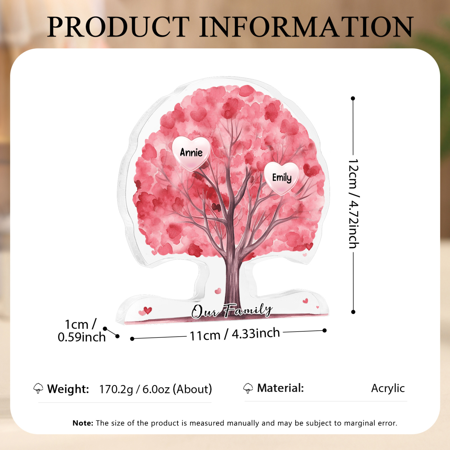 Personalized Tree Shaped Acrylic Plaque Best Mom Ever Custom Family Tree Gift for Mom | Jessemade