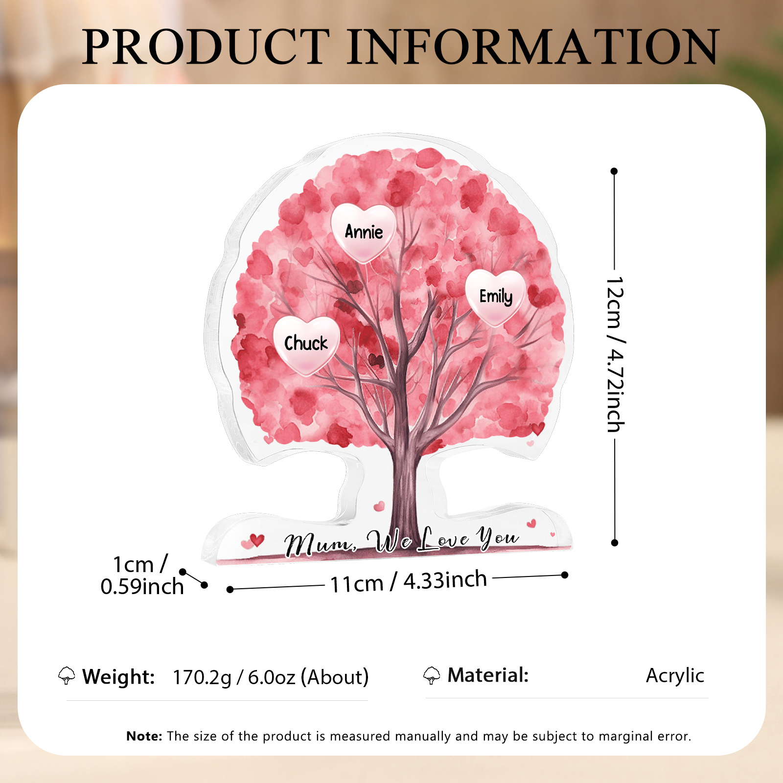 Personalized Tree Shaped Acrylic Plaque Best Mom Ever Custom Family Tree Gift for Mom | Jessemade