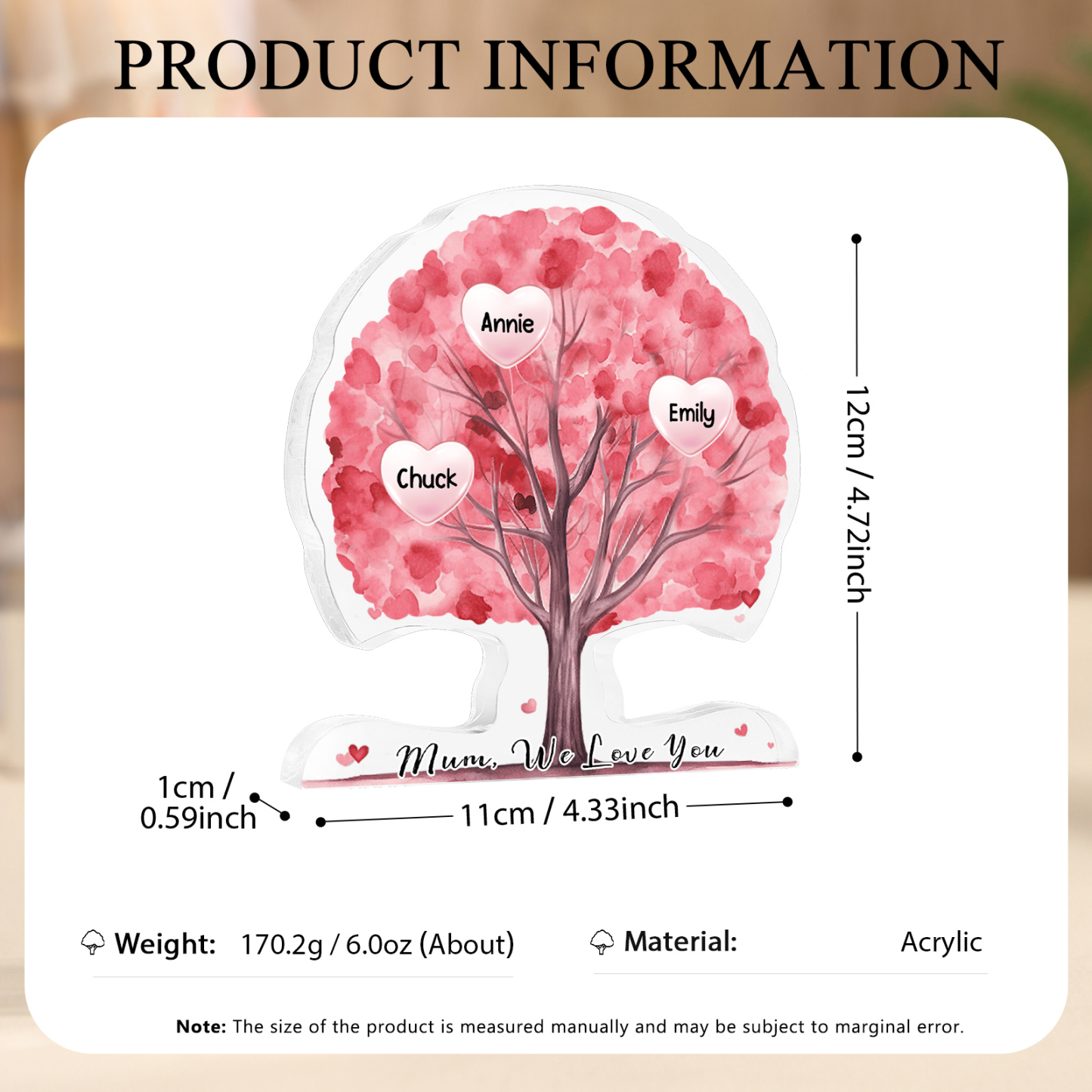 Personalized Tree Shaped Acrylic Plaque Best Mom Ever Custom Family Tree Gift for Mom | Jessemade