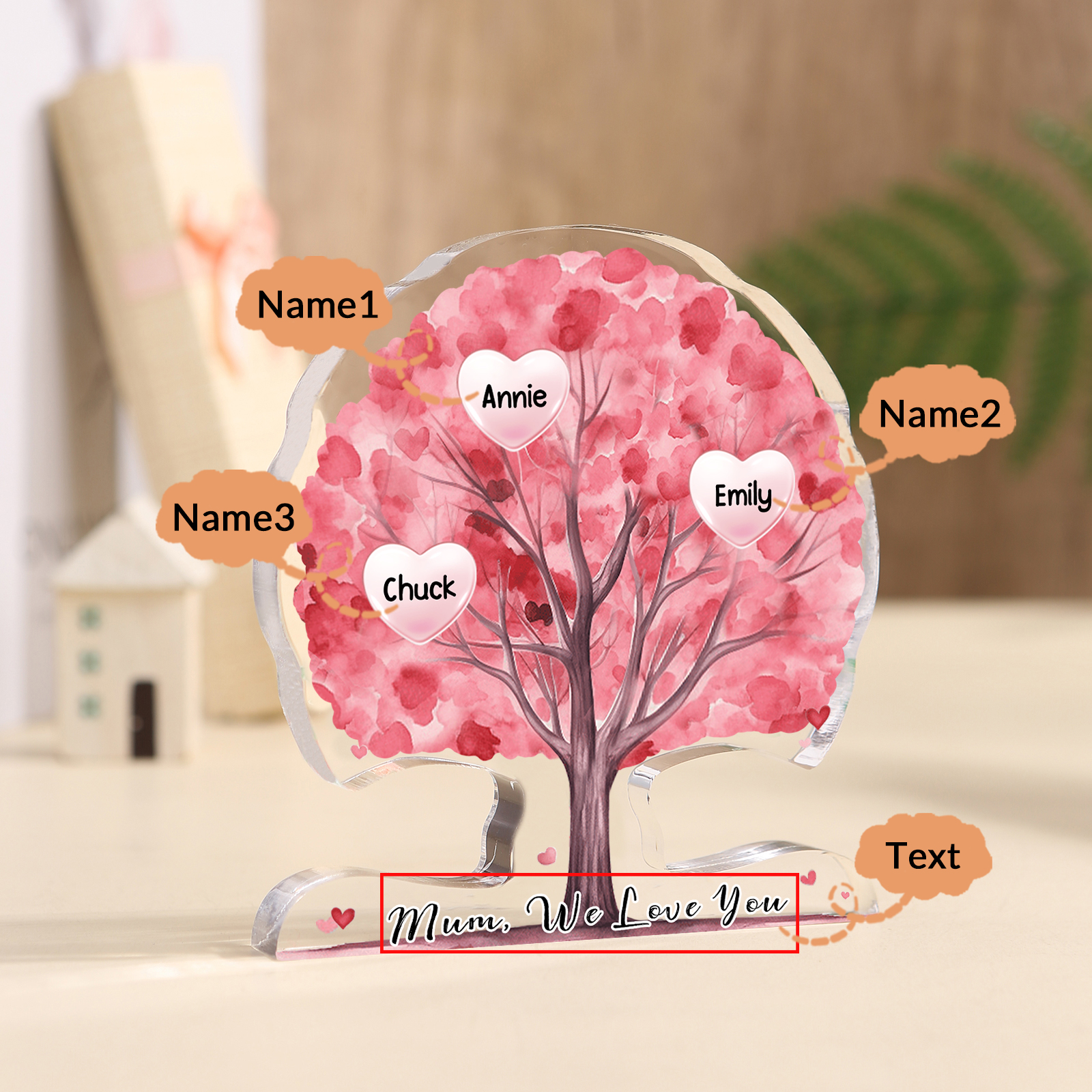 Personalized Tree Shaped Acrylic Plaque Best Mom Ever Custom Family Tree Gift for Mom | Jessemade