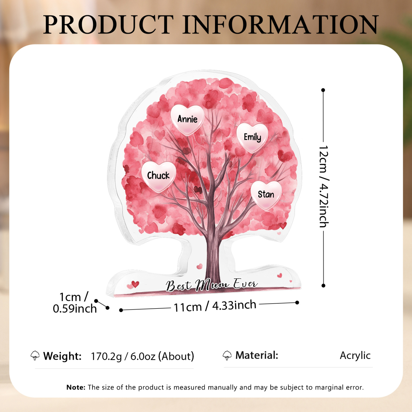 Personalized Tree Shaped Acrylic Plaque Best Mom Ever Custom Family Tree Gift for Mom | Jessemade